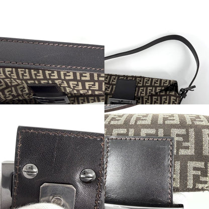 Fendi Handbag Zucchino Mini Mamma Baguette Shoulder Canvas Leather Brown Beige — view 7