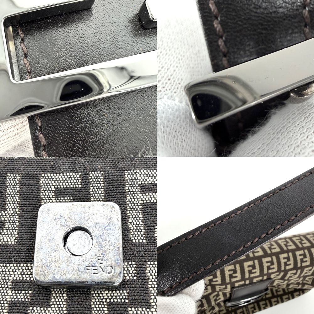 Fendi Handbag Zucchino Mini Mamma Baguette Shoulder Canvas Leather Brown Beige — view 6
