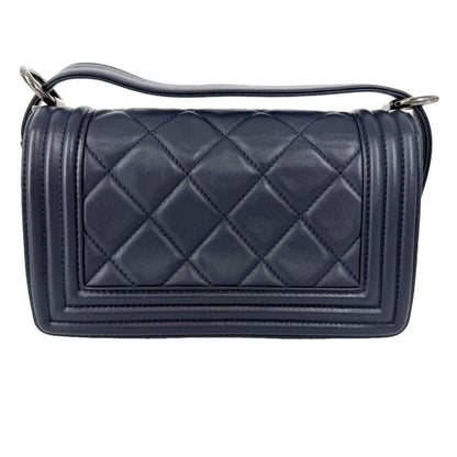 Chanel Shoulder Bag Quilted Boy Crossbody Lambskin Navy Silver — view 2