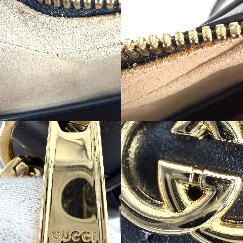 Gucci Shoulder Bag Interlocking G Heart Quilted Crossbody Leather Black Gold — view 7