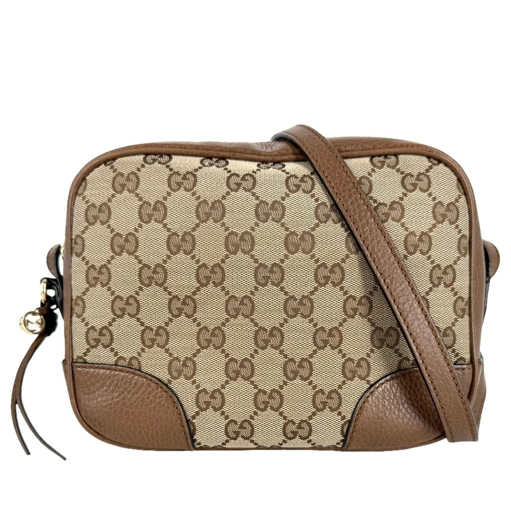 Gucci Shoulder Bag Crossbody GG Canvas Leather Beige Brown Gold