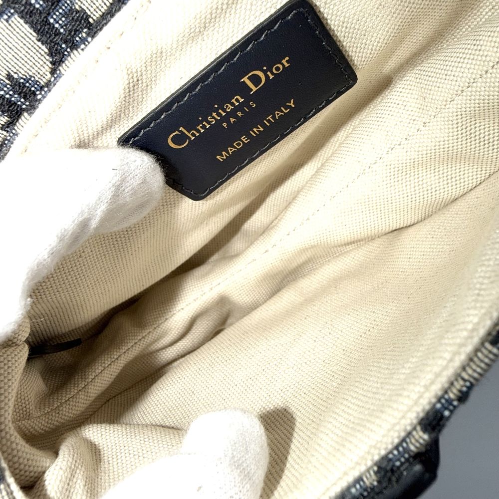 Dior 2-Way Oblique Saddle Bag Crossbody Canvas Leather Navy Beige Gold — view 4