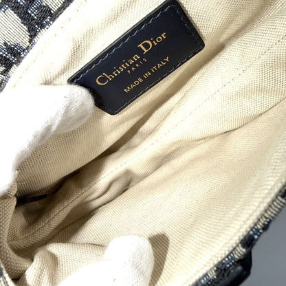 Dior 2-Way Oblique Saddle Bag Crossbody Canvas Leather Navy Beige Gold — view 4