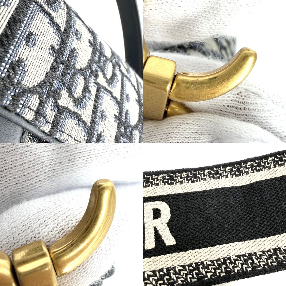 Dior 2-Way Oblique Saddle Bag Crossbody Canvas Leather Navy Beige Gold — view 6