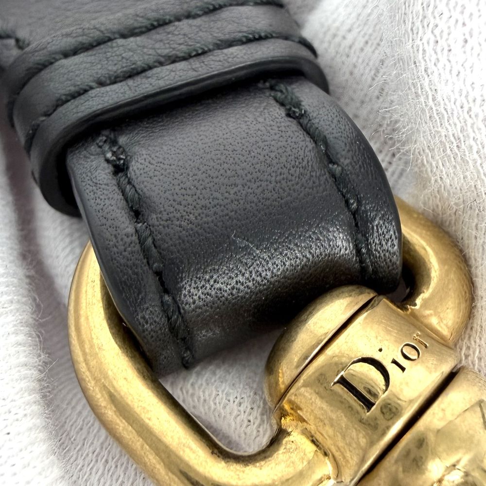 Dior 2-Way Oblique Saddle Bag Crossbody Canvas Leather Navy Beige Gold — view 8