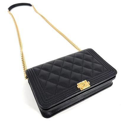 Chanel Chain Wallet Quilted Boy CC Logo Shoulder Bag Crossbody Boy Caviar — view 3