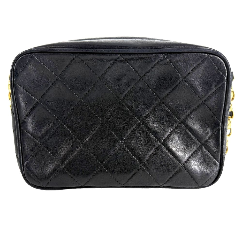 Chanel Shoulder Bag Fringe Quilted Chain CC Logo Crossbody Lambskin Black Gold — view 2