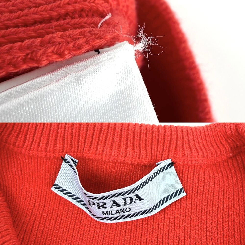 Prada Knit Logo Cropped Long Sleeve Top Red Cotton Polyamide Elastane Autumn 36 — view 5