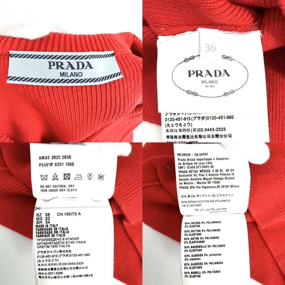 Prada Knit Logo Cropped Long Sleeve Top Red Cotton Polyamide Elastane Autumn 36 — view 3