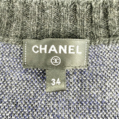 Chanel Dress Knit V-neck Check Black Gray Cashmere Wool Autumn Winter 34 — view 3