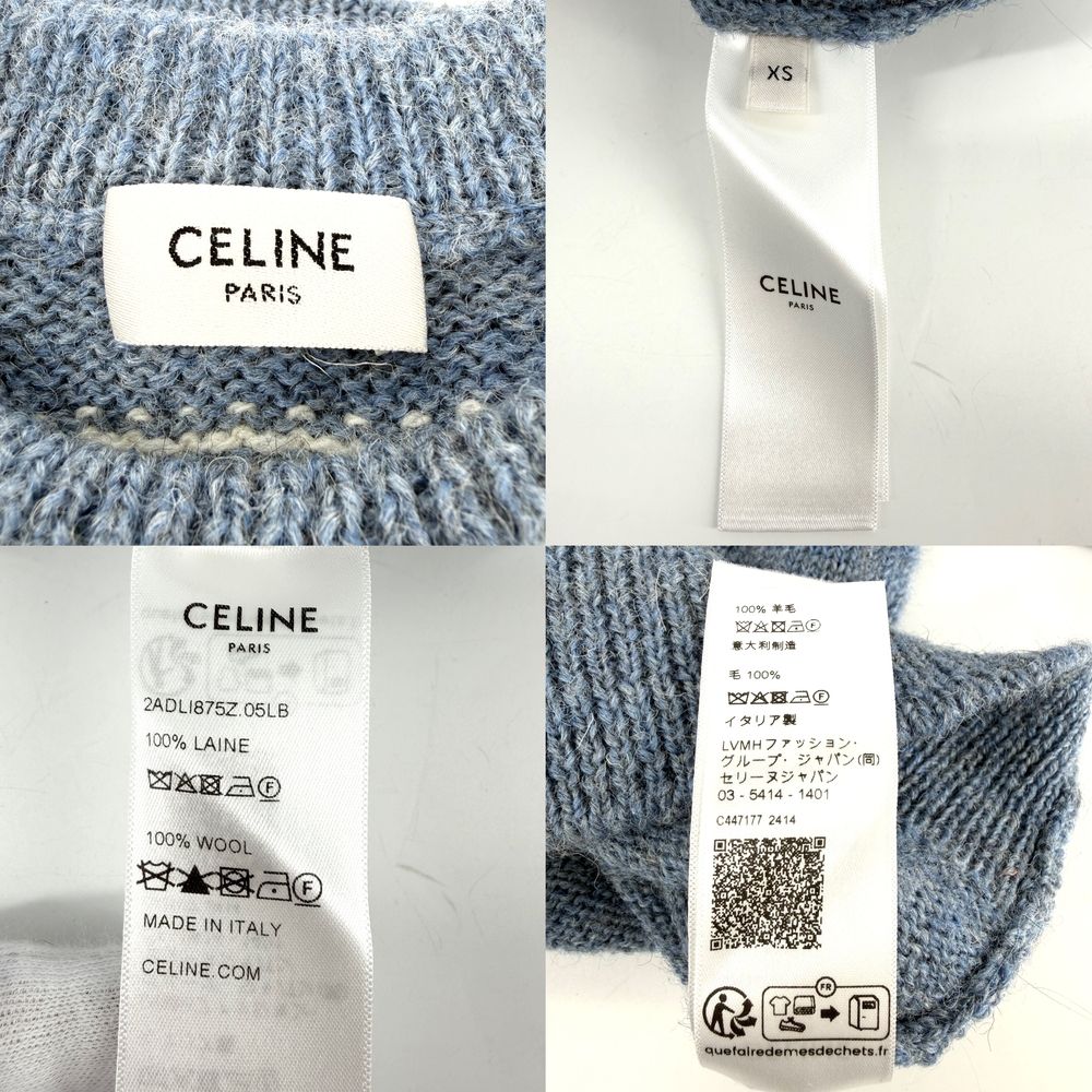 Celine Knit Fair Isle Pattern Top Blue White Wool Autumn Sweater XS — view 3