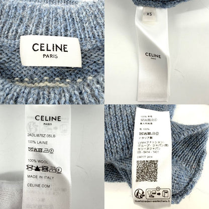 Celine Knit Fair Isle Pattern Top Blue White Wool Autumn Sweater XS — view 3