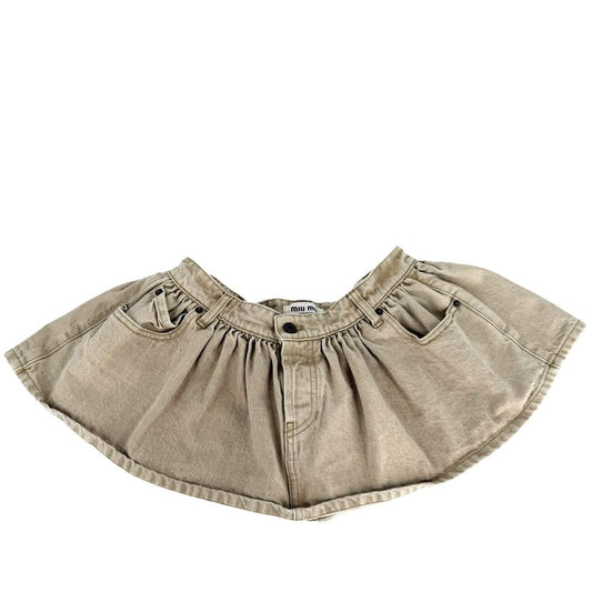 Miu Miu Skirt Logo Denim Mini Beige Cotton Spring Summer 36