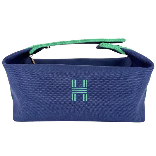 Hermes Handbag Brid-a-brac PM Pouch Cotton Navy Green Silver