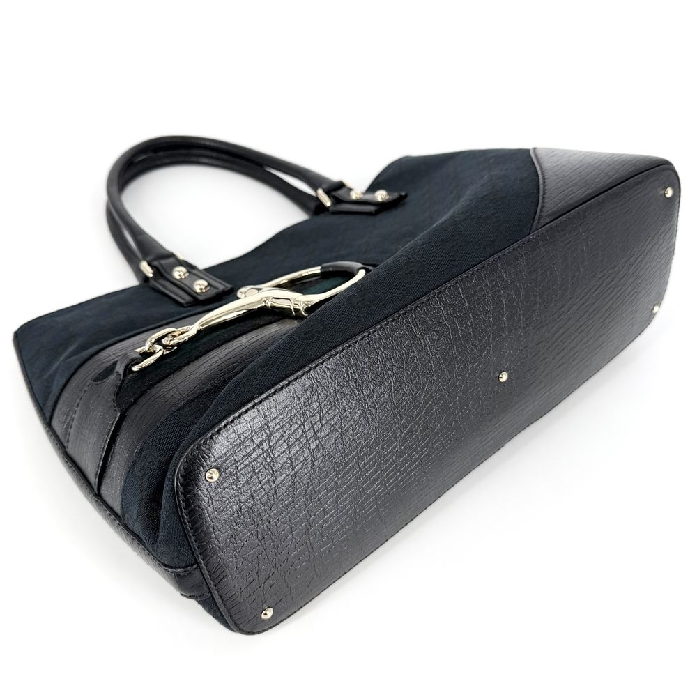 Gucci Tote Bag Horsebit Shoulder Crossbody GG Canvas Leather Black Navy Gold — view 3