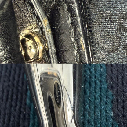 Gucci Tote Bag Horsebit Shoulder Crossbody GG Canvas Leather Black Navy Gold — view 7