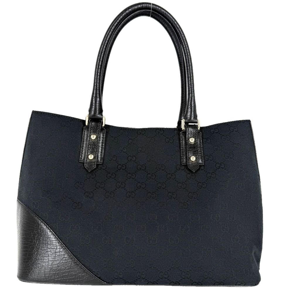 Gucci Tote Bag Horsebit Shoulder Crossbody GG Canvas Leather Black Navy Gold — view 2