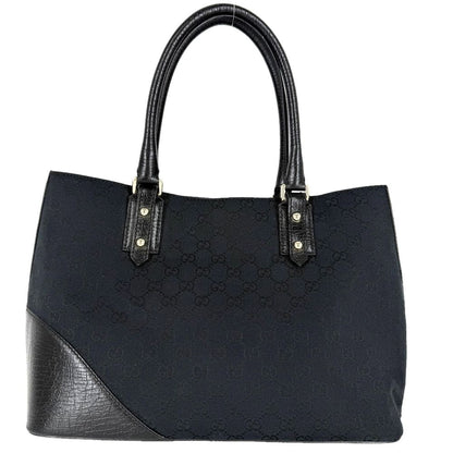 Gucci Tote Bag Horsebit Shoulder Crossbody GG Canvas Leather Black Navy Gold — view 2