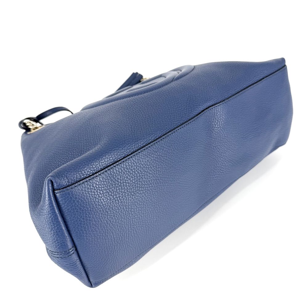 Gucci Tote Bag Soho Interlocking G Shoulder Leather Blue Gold — view 3