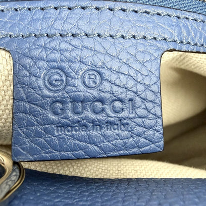 Gucci Tote Bag Soho Interlocking G Shoulder Leather Blue Gold — view 5