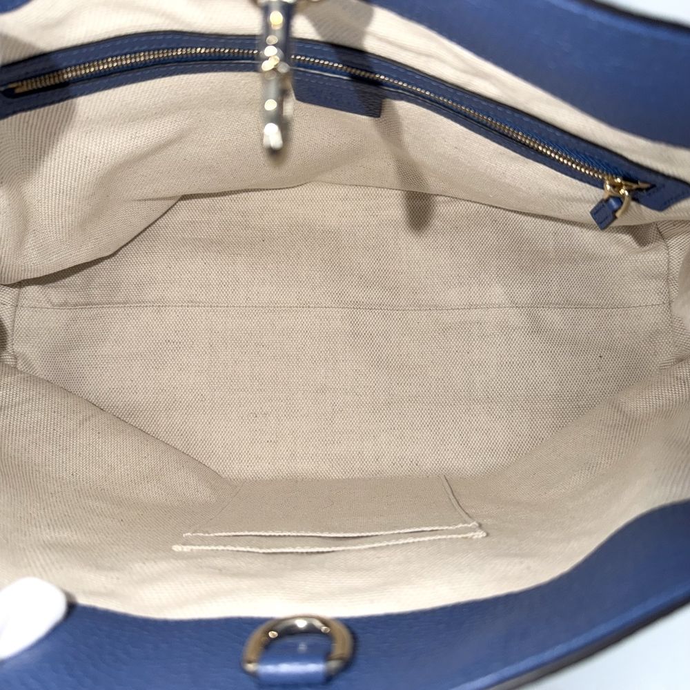 Gucci Tote Bag Soho Interlocking G Shoulder Leather Blue Gold — view 4