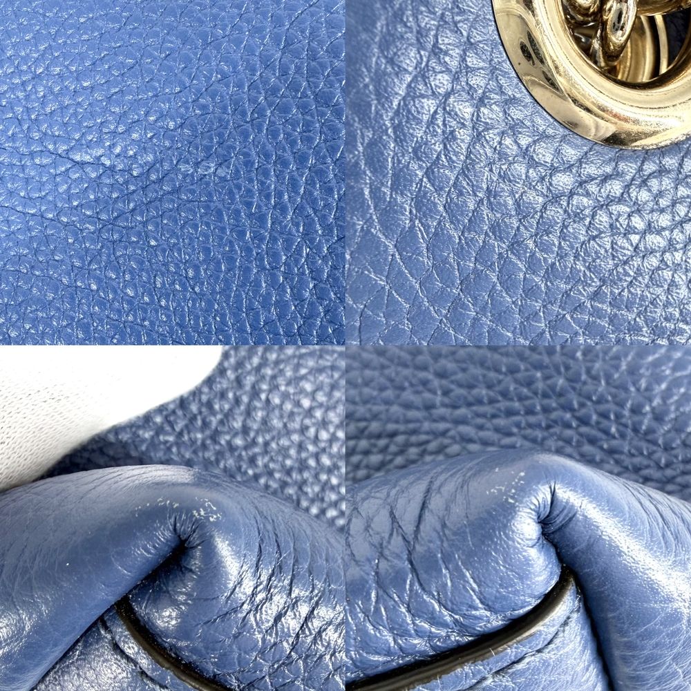Gucci Tote Bag Soho Interlocking G Shoulder Leather Blue Gold — view 6