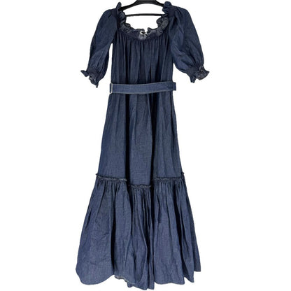 Dior Dress Off Shoulder Ruffles Denim Indigo Cotton Spring Summer Autumn 40