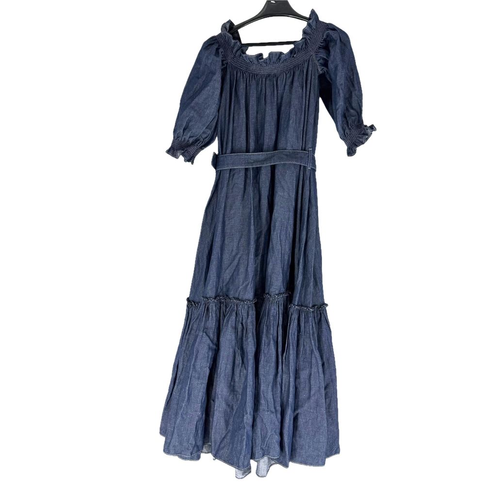 Dior Dress Off Shoulder Ruffles Denim Indigo Cotton Spring Summer Autumn 40 — view 2