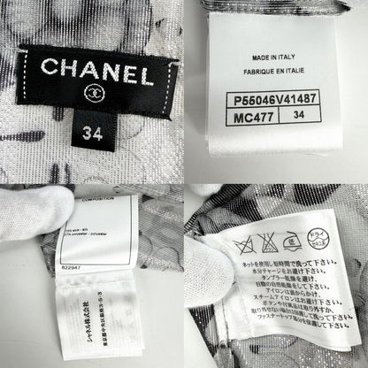 Chanel Tank Top Cat Hand Sign Sleeveless 34 Silver Gold Silk — view 3