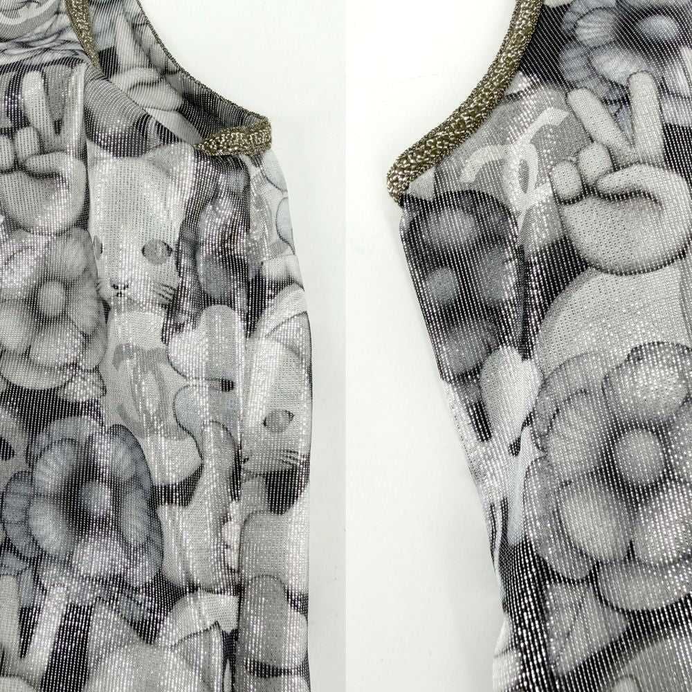 Chanel Tank Top Cat Hand Sign Sleeveless 34 Silver Gold Silk — view 4
