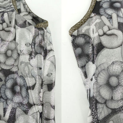 Chanel Tank Top Cat Hand Sign Sleeveless 34 Silver Gold Silk — view 4