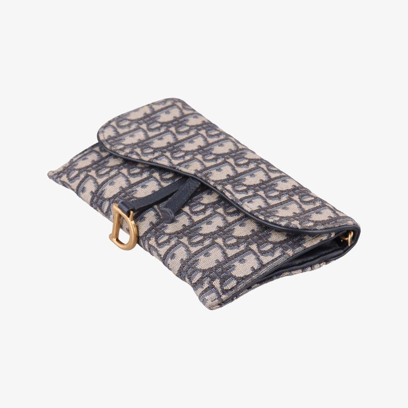 Dior Saddle Navy Gray Jacquard Leather Shoulder Bag — view 4
