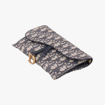 Dior Saddle Navy Gray Jacquard Leather Shoulder Bag — view 4