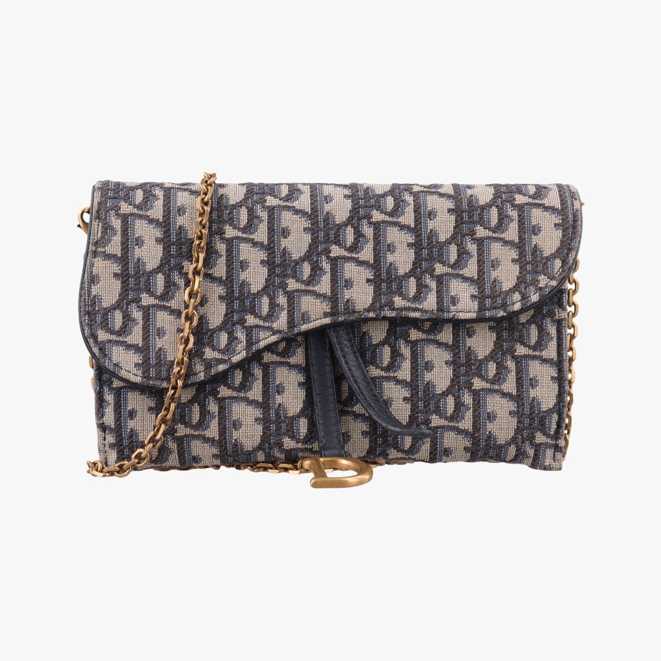 Dior Saddle Navy Gray Jacquard Leather Shoulder Bag
