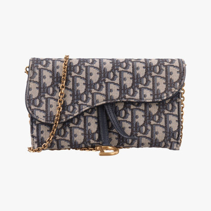 Dior Saddle Navy Gray Jacquard Leather Shoulder Bag