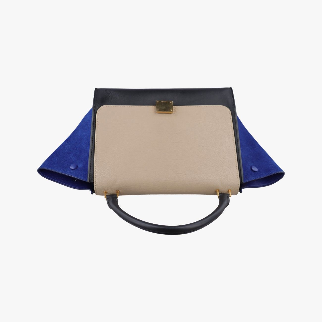 Celine Trapeze Medium Beige Black Blue Suede Leather S-cu Handbag — view 8