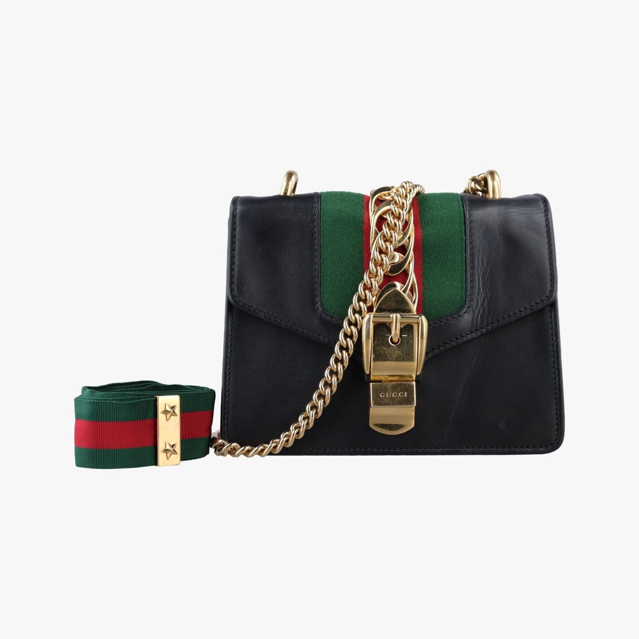 Gucci Sylvie Black Red Green Leather Shoulder Bag