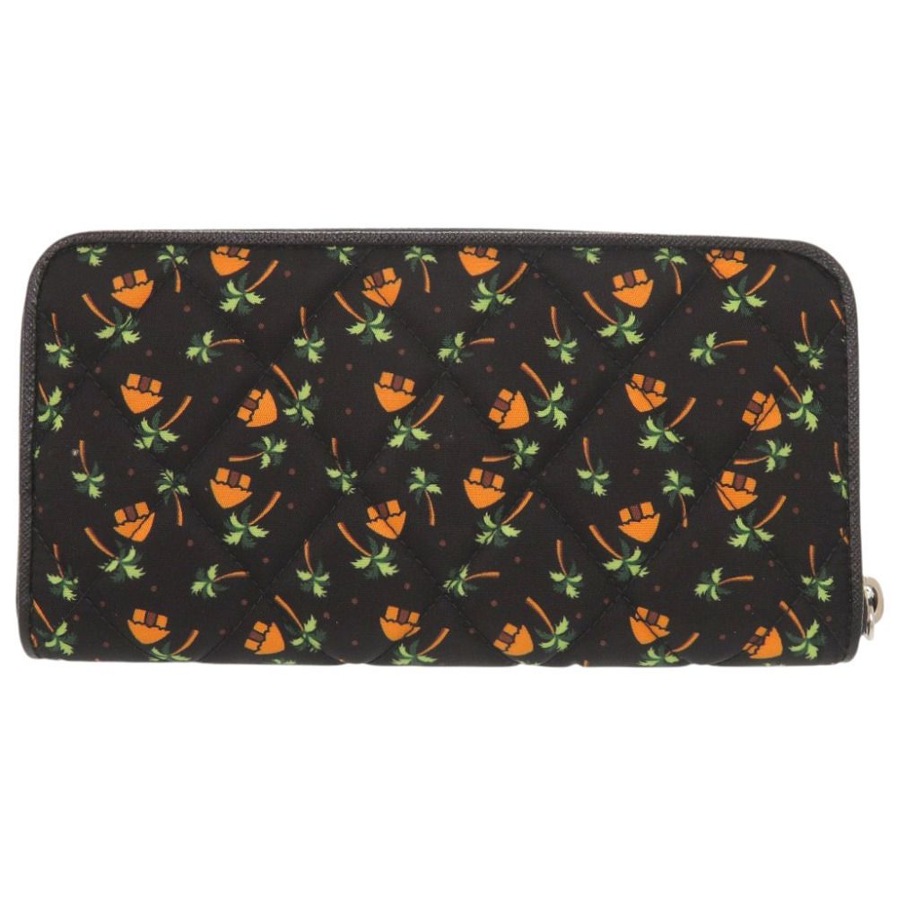 Prada Palm Tree House Nylon Saffiano Leather Black Multicolor Zip Around Wallet — view 3