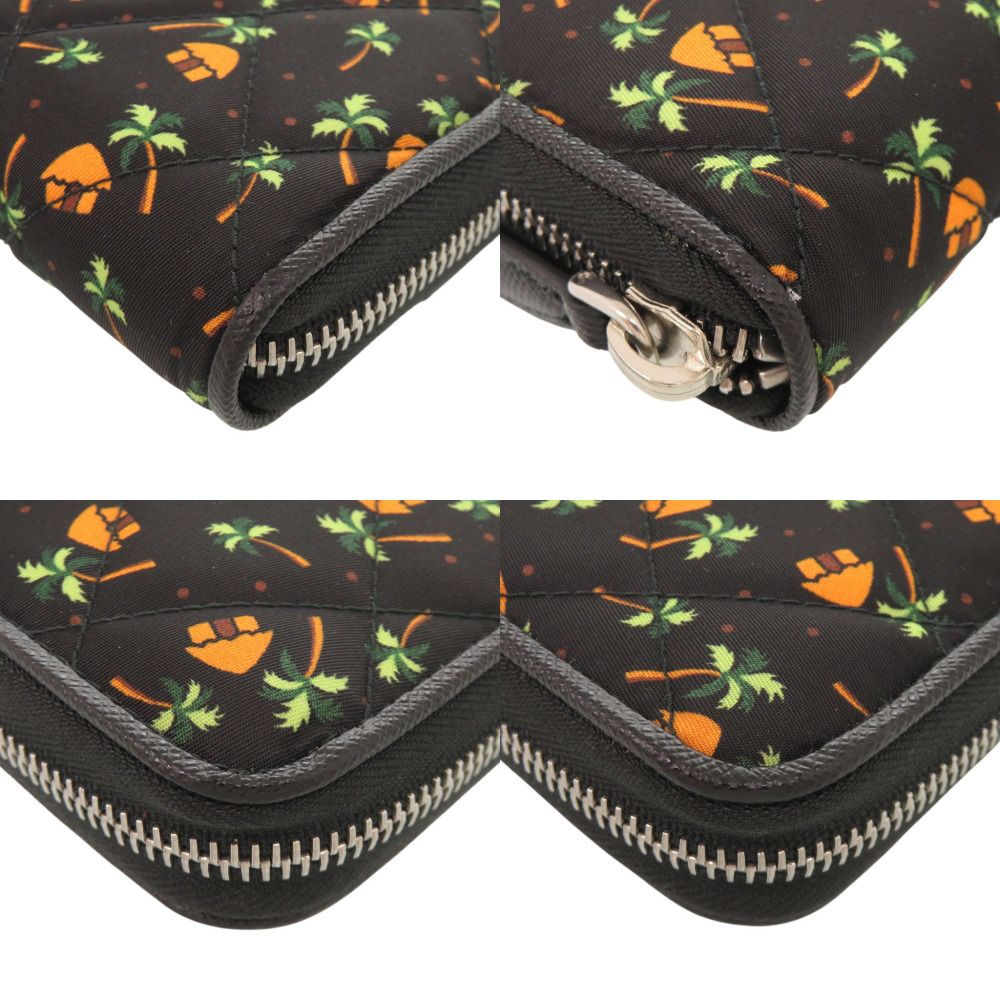 Prada Palm Tree House Nylon Saffiano Leather Black Multicolor Zip Around Wallet — view 4