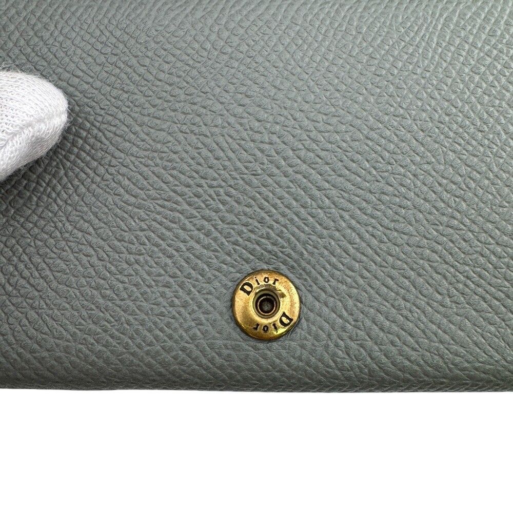 Dior Saddle Lotus Compact Wallet Leather Trifold Gray — view 8
