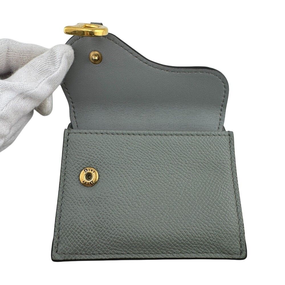 Dior Saddle Lotus Compact Wallet Leather Trifold Gray — view 4