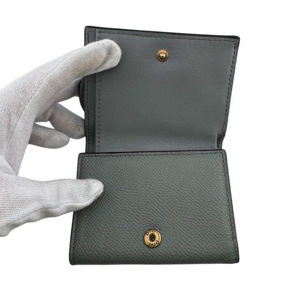 Dior Saddle Lotus Compact Wallet Leather Trifold Gray — view 7