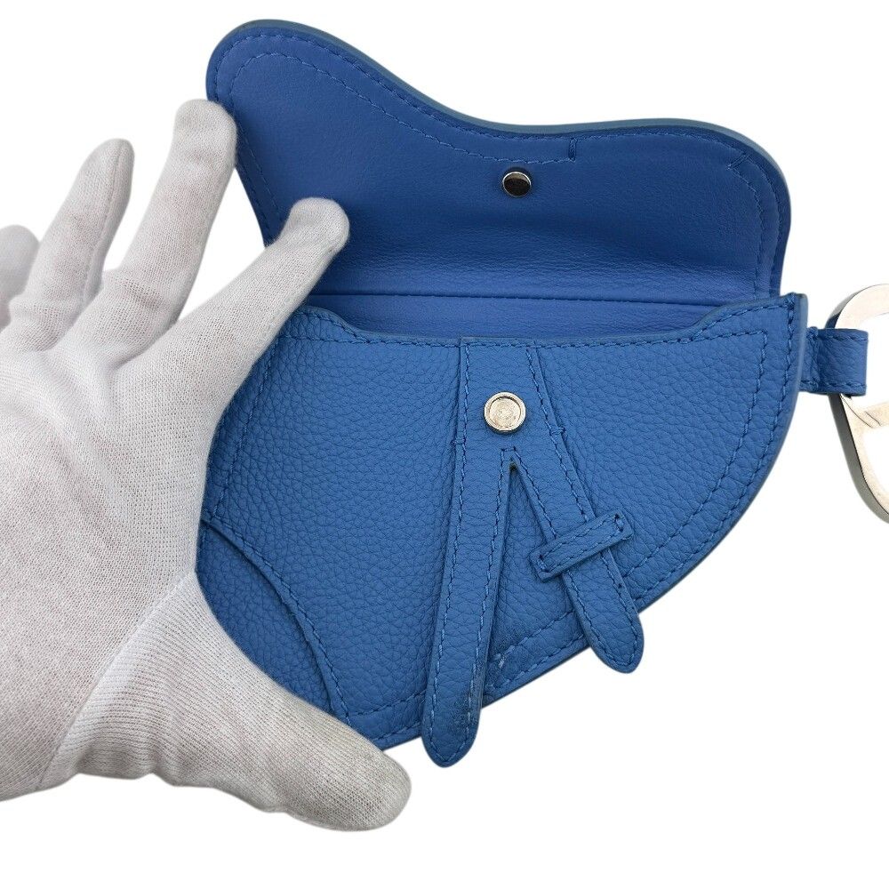 Dior Saddle Pouch Leather Coin Purse Blue — view 4