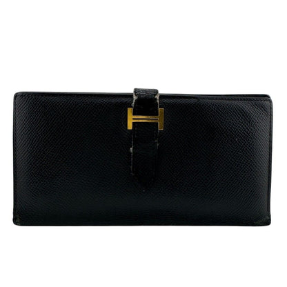 Hermes Bearn Soufflet Leather Wallet Black