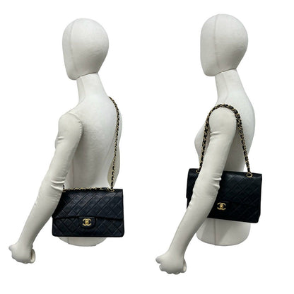 Chanel Vintage Quilted Double Flap Lambskin Chain Shoulder Bag Black — view 2