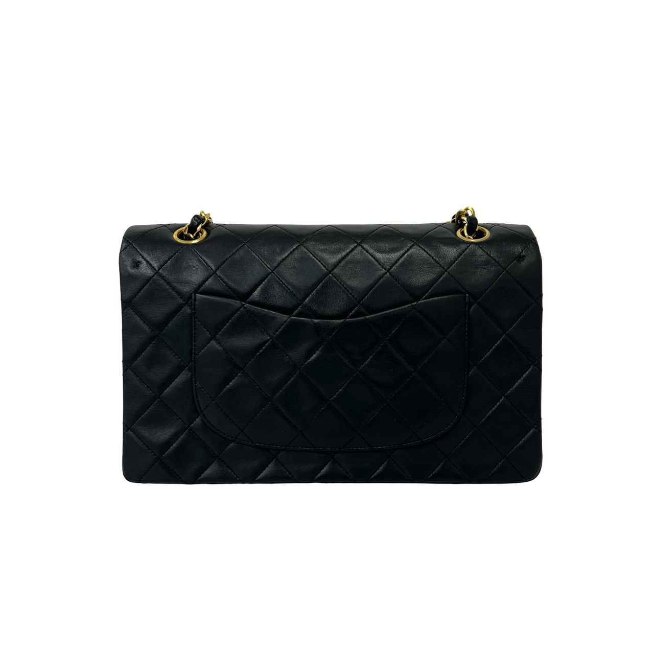 Chanel Vintage Quilted Double Flap Lambskin Chain Shoulder Bag Black — view 3