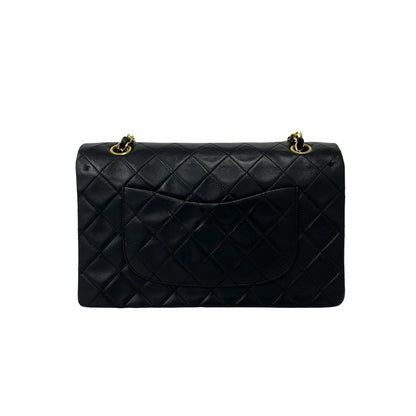 Chanel Vintage Quilted Double Flap Lambskin Chain Shoulder Bag Black — view 3