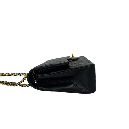 Chanel Vintage Quilted Double Flap Lambskin Chain Shoulder Bag Black — view 5