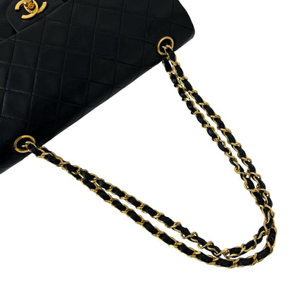 Chanel Vintage Quilted Double Flap Lambskin Chain Shoulder Bag Black — view 4