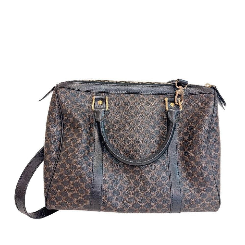 Celine Macadam Leather Boston Bag Brown